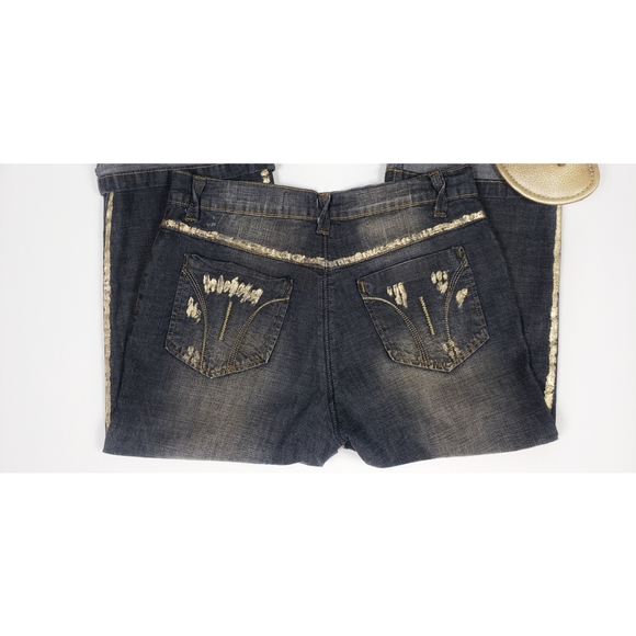 V Cristina Gold Painted Denim Cropped Pants P8 - Picture 4 of 8